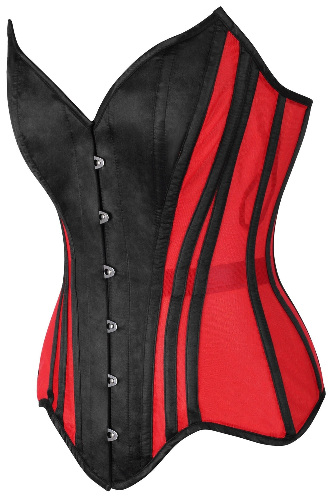 Top Drawer Red Mesh & Black Satin Steel Boned Overbust Corset - Daisy Corsets