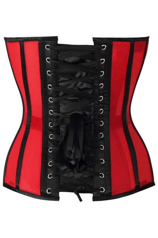 Top Drawer Red Mesh & Black Satin Steel Boned Overbust Corset - Daisy Corsets