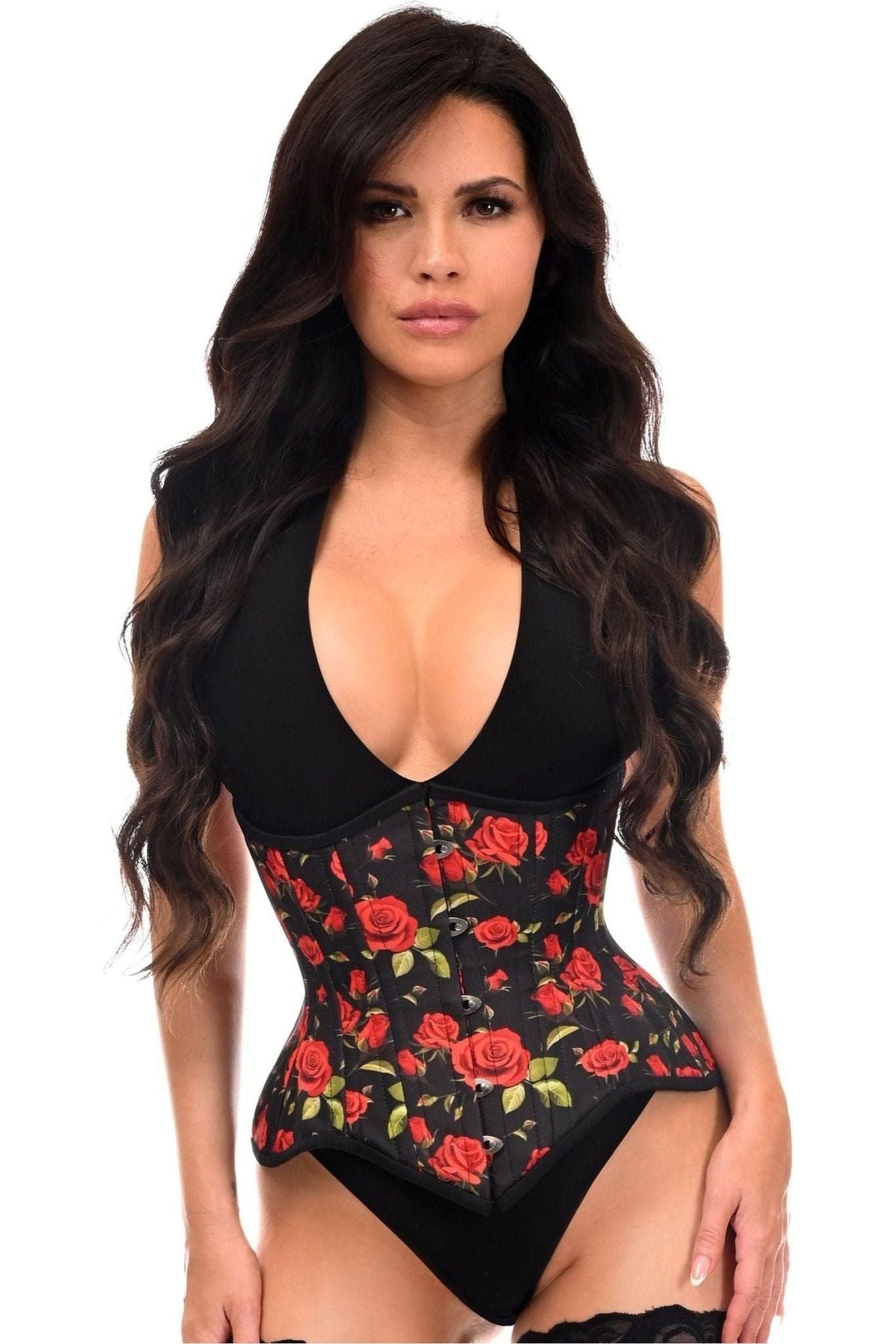 Top Drawer Red Roses Double Steel Boned Waist Training Corset Cincher - Daisy Corsets
