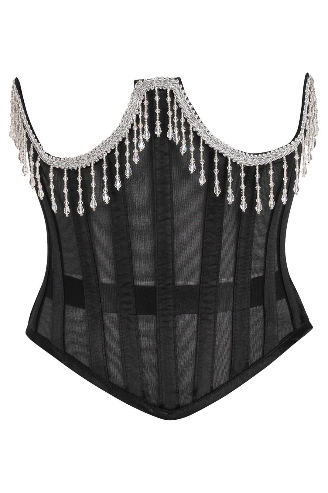 Top Drawer Steel Boned Sheer Underwire Waist Cincher w/Fringe - Daisy Corsets