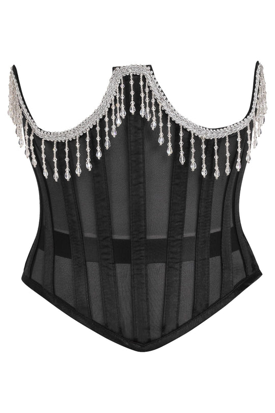 Top Drawer Steel Boned Sheer Underwire Waist Cincher w/Fringe - Daisy Corsets