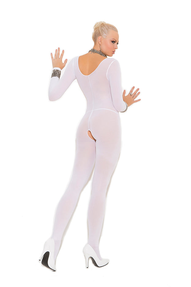 Opaque Long Sleeve Open Crotch Bodystocking