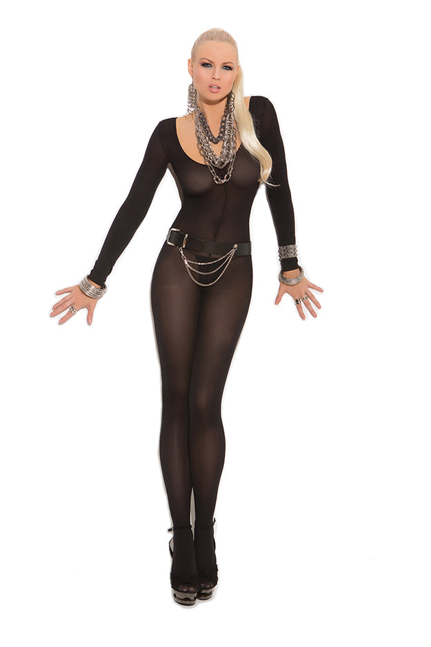 Opaque Long Sleeve Open Crotch Bodystocking