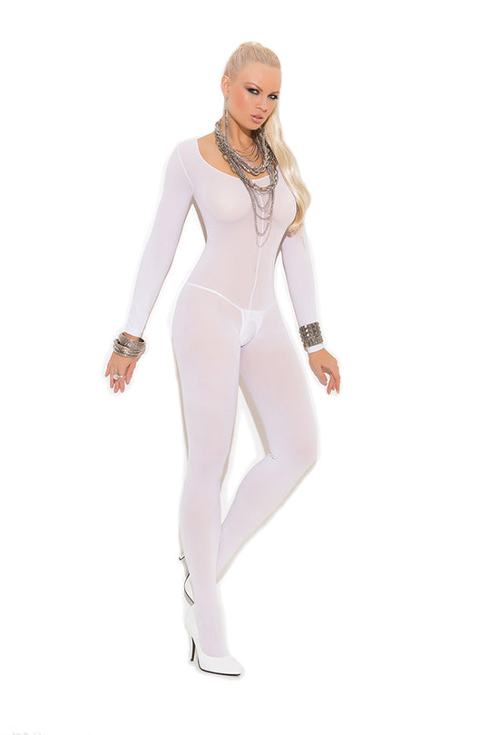 Opaque Long Sleeve Open Crotch Bodystocking