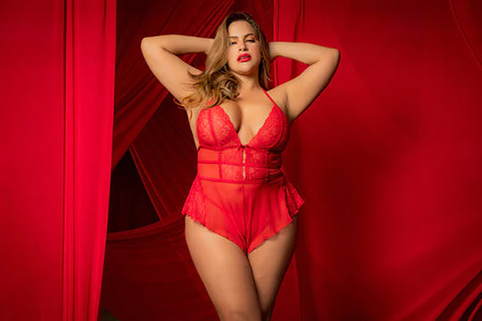 Plus Size Red Lace Romper