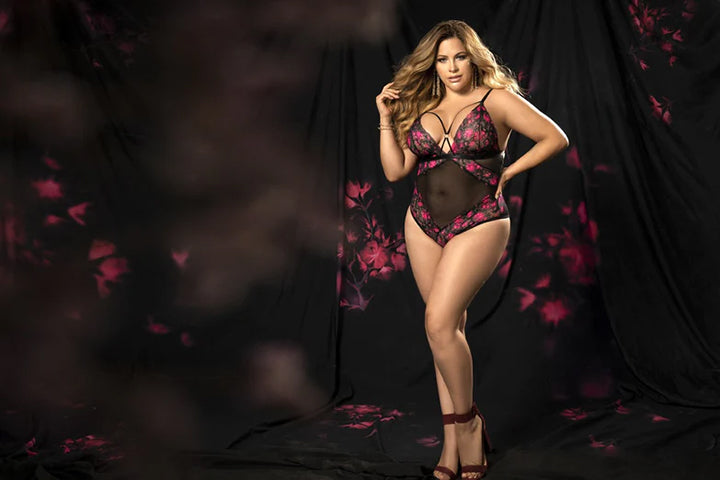 Plus Size Mesh & Floral Teddy