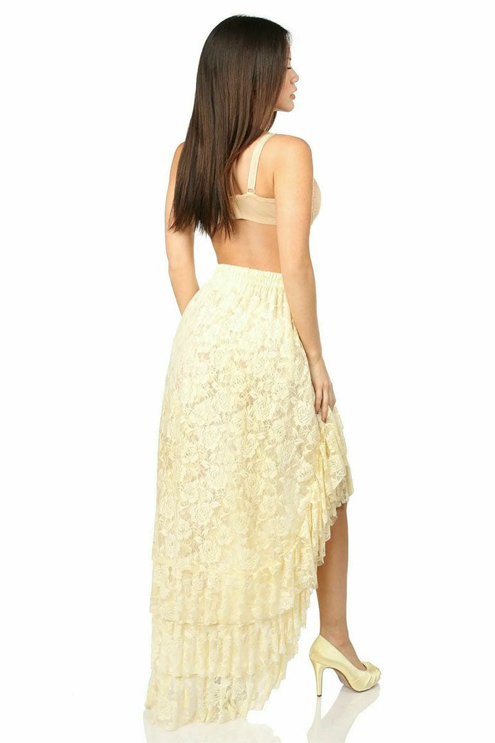 Cream High Low Lace Skirt