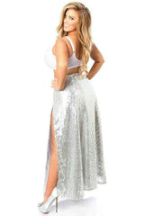 Top Drawer Long Silver Sequin Skirt