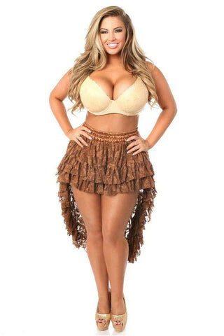 Brown Lace High Low Skirt