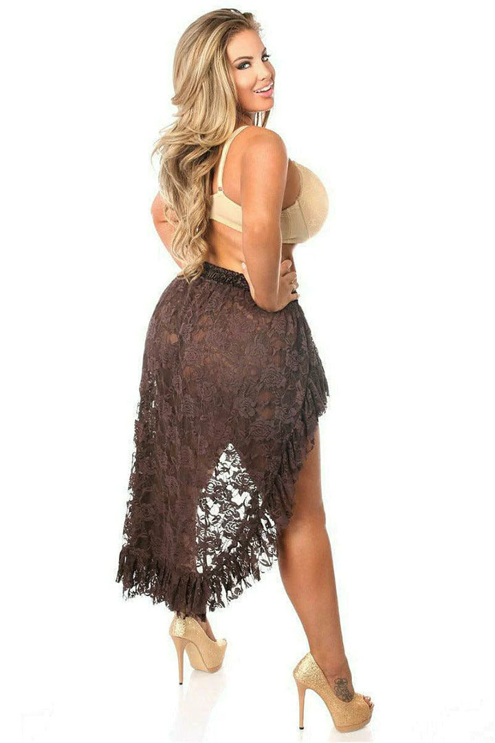 Dark Brown Lace High Low Skirt
