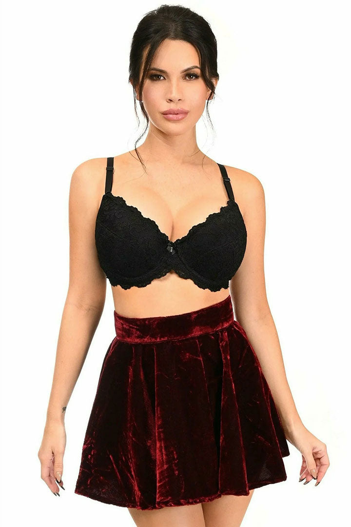 Dark Red Crushed Velvet Skirt