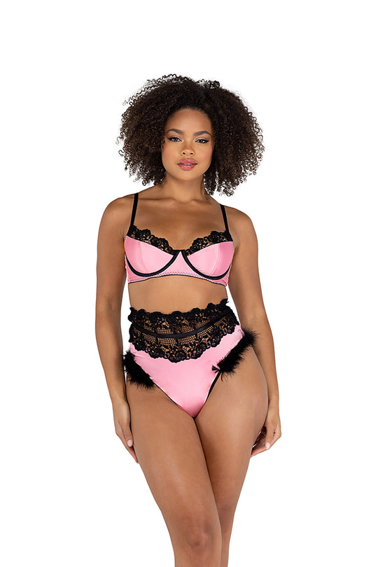 2 Piece Embroidery & Satin Bralette Set