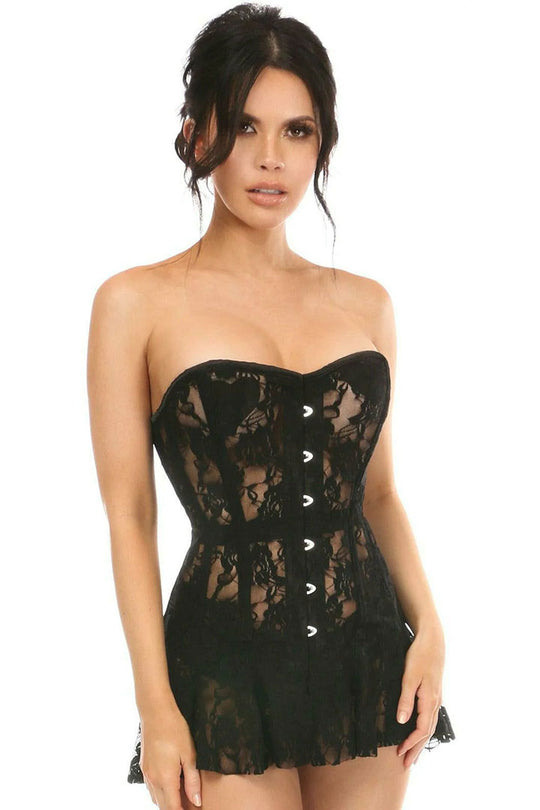 Lavish Black Sheer Lace Corset Dress