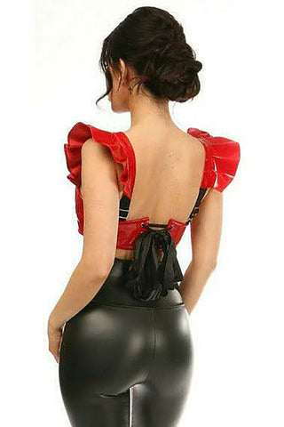 Lavish Red Patent Underwire Bustier Top w/Removable Ruffle Sleeves