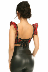 Lavish Red Plaid Underwire Bustier Top w/Removable Ruffle Sleeves