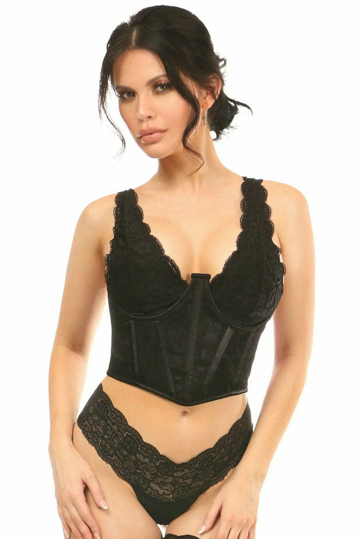 Lavish Black w/Black Lace Overlay Open Cup Waist Cincher