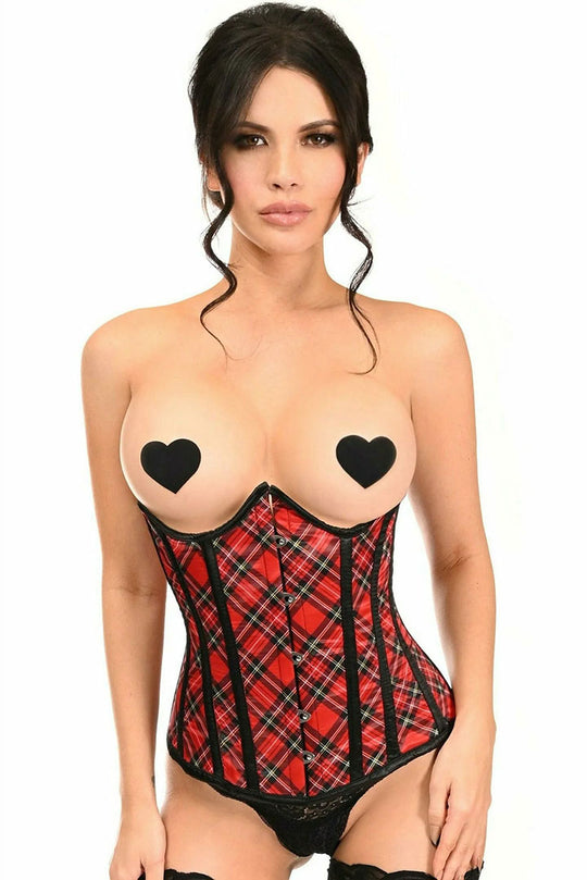 Lavish Red Plaid Open Cup Underwire Underbust Corset
