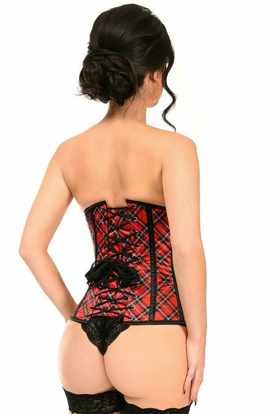 Lavish Red Plaid Open Cup Underwire Underbust Corset