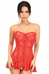 Lavish Red Sheer Lace Corset Dress
