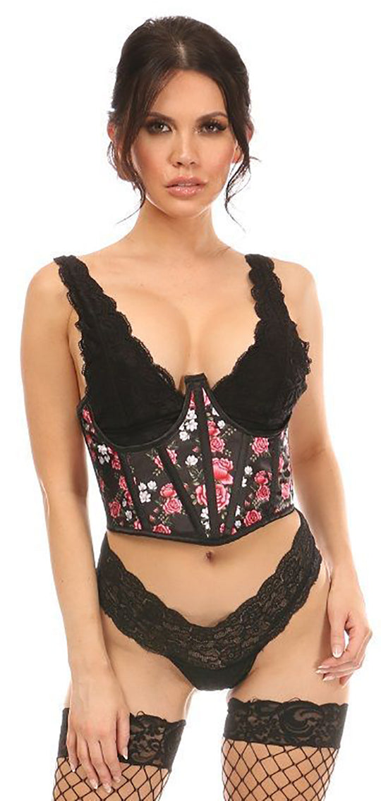 Lavish Floral Satin Open Cup Waist Cincher