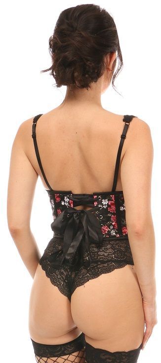 Lavish Floral Satin Open Cup Waist Cincher