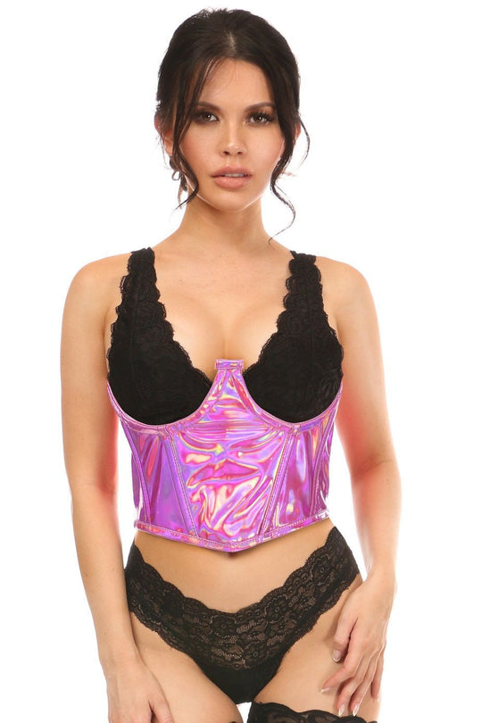 Lavish Fuchsia Holo Open Cup Underwire Waist Cincher