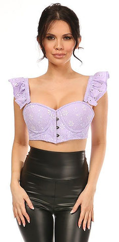 Lavish Lavender Eyelet Underwire Bustier Top w/Removable Ruffle Sleeves