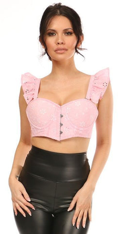 Lavish Lt Pink Eyelet Underwire Bustier Top w/Removable Ruffle Sleeves