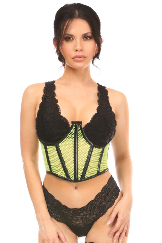 Lavish Neon Green Fishnet Underwire Open Cup Waist Cincher