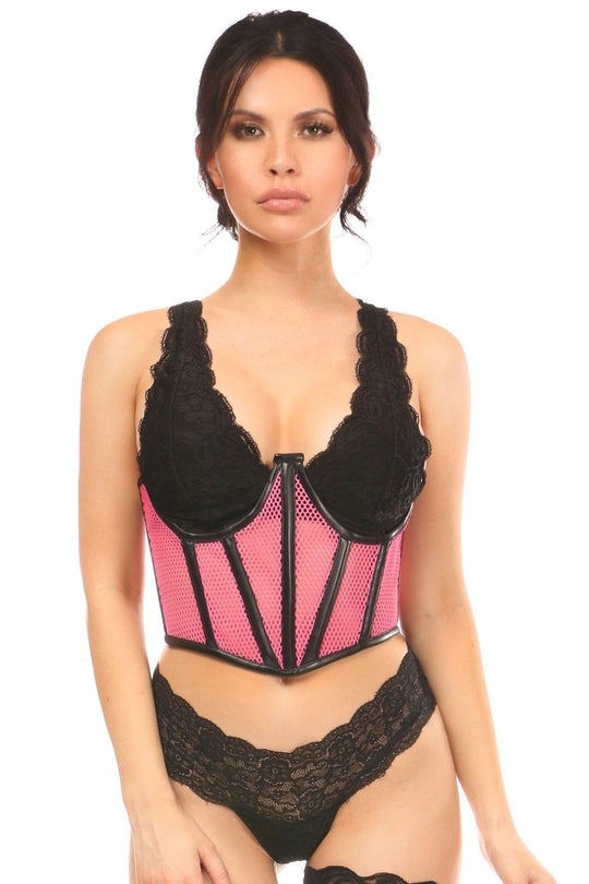 Lavish Pink Fishnet Underwire Open Cup Waist Cincher