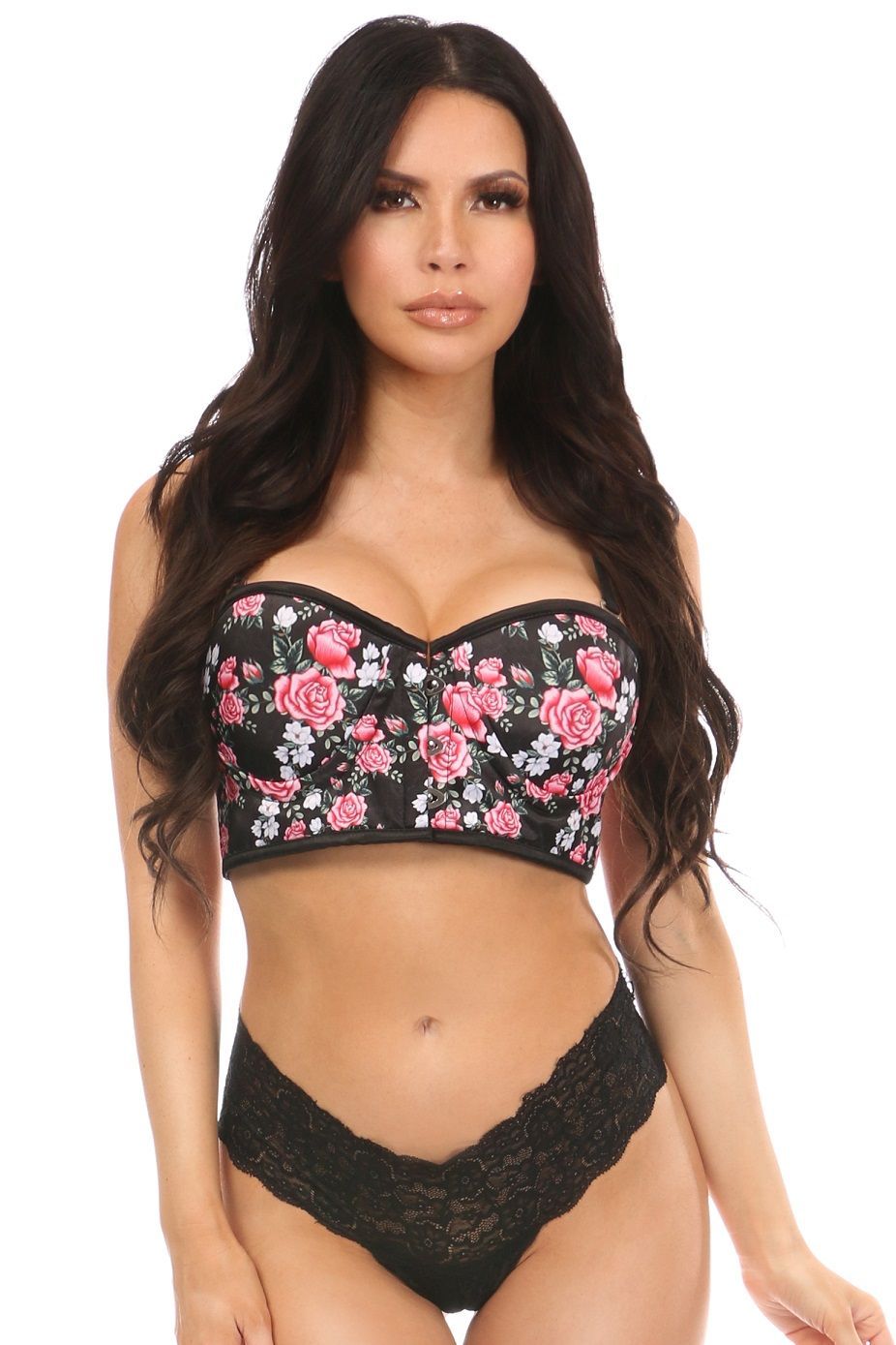 Lavish Pink Floral Underwire Short Bustier