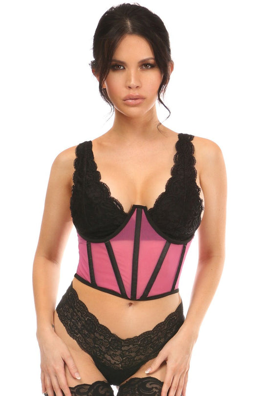 Lavish Pink Mesh Open Cup Waist Cincher