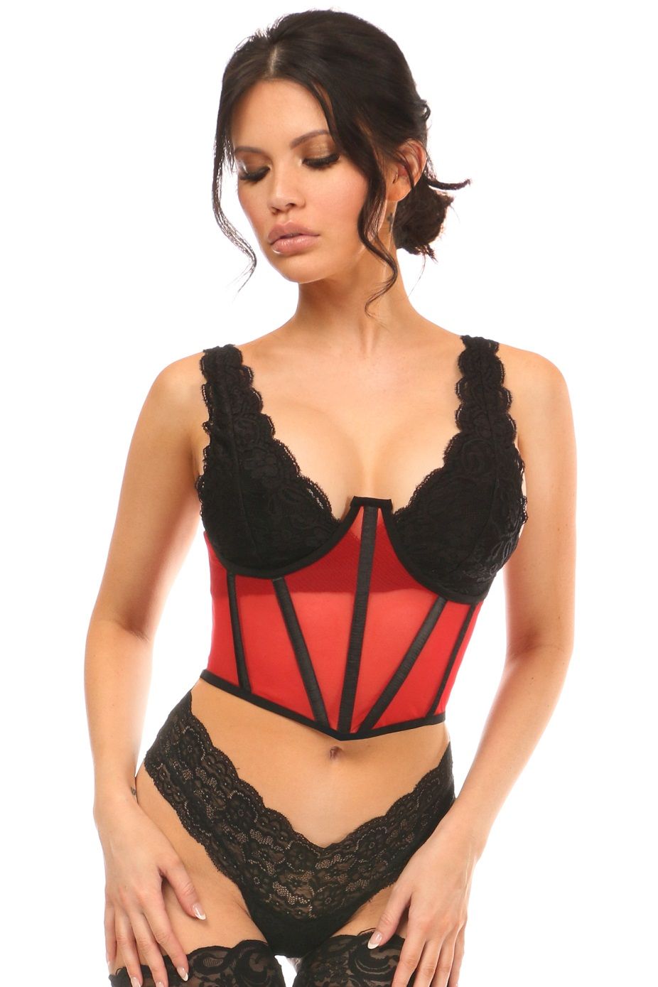 Lavish Red Mesh Open Cup Waist Cincher