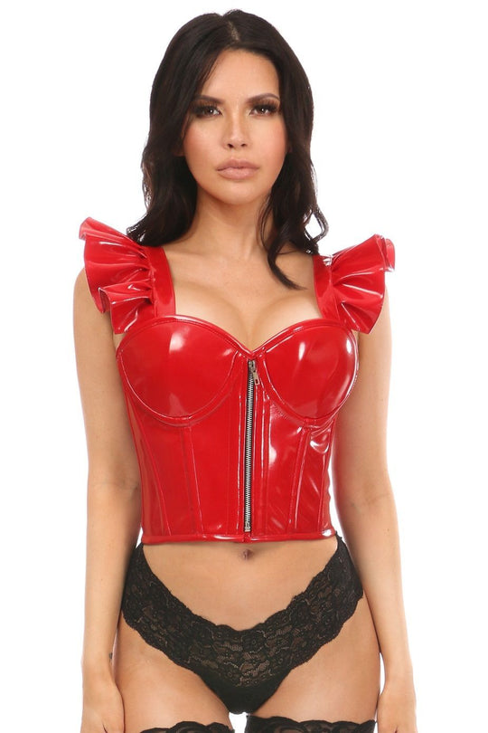 Lavish Red Patent Bustier Top w/Ruffle Sleeves