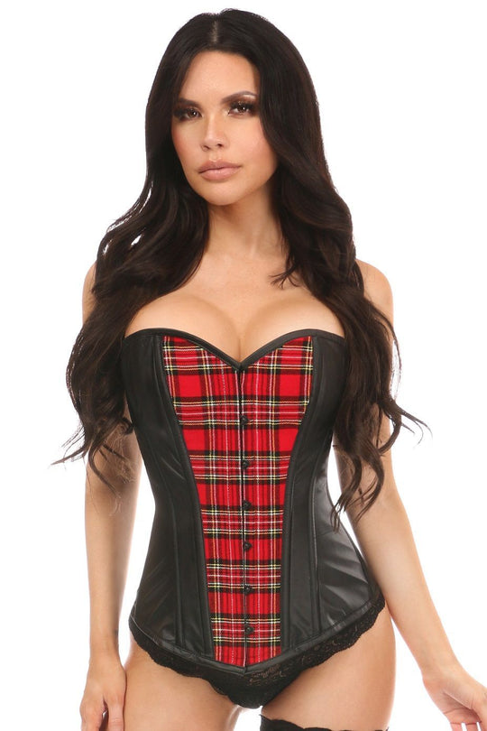 Lavish Red Plaid & Wet Look Overbust Corset