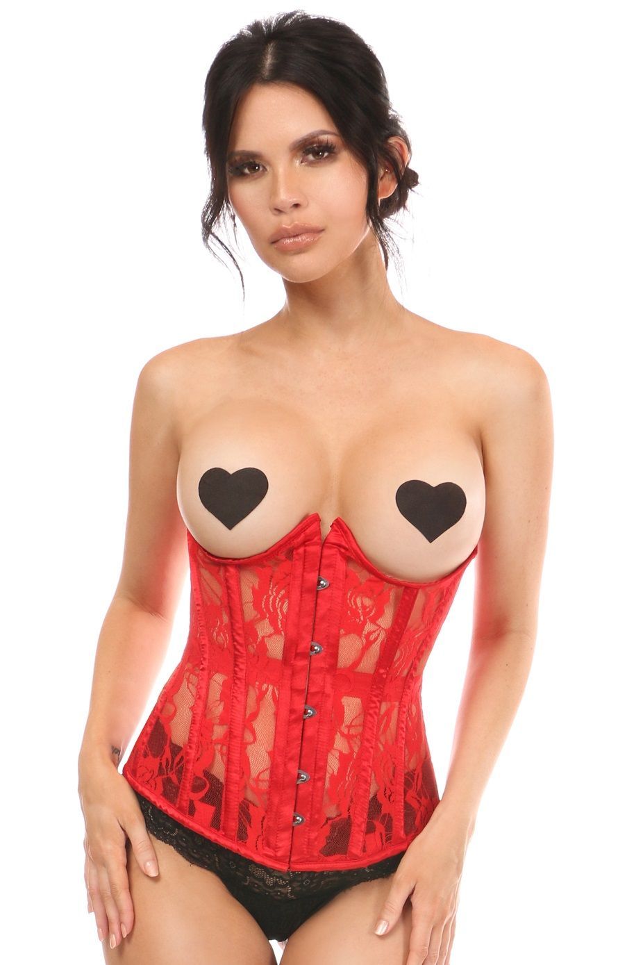 Lavish Red Sheer Lace Underwire Open Cup Underbust Corset
