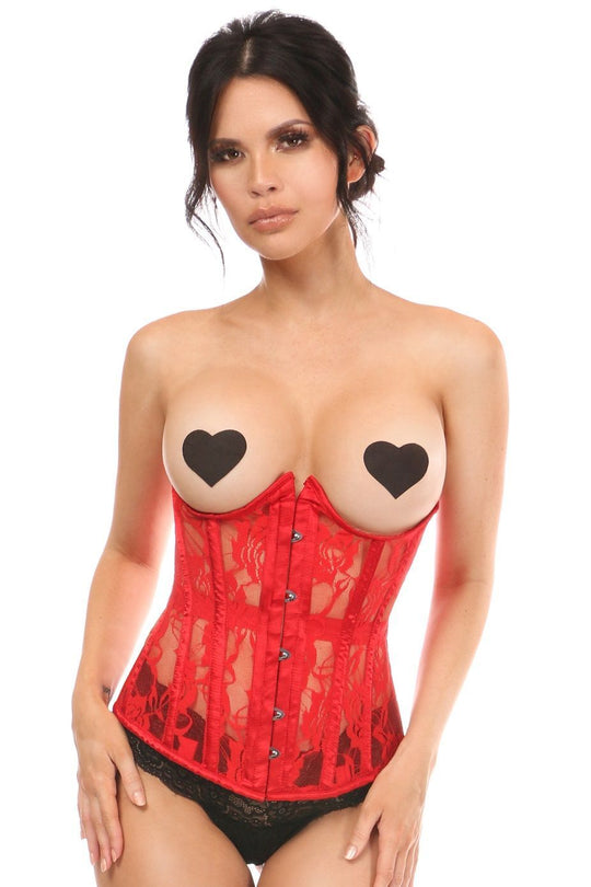 Lavish Red Sheer Lace Underwire Open Cup Underbust Corset