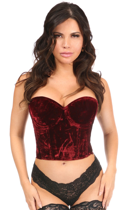 Lavish Dark Red Crushed Velvet Underwire Bustier